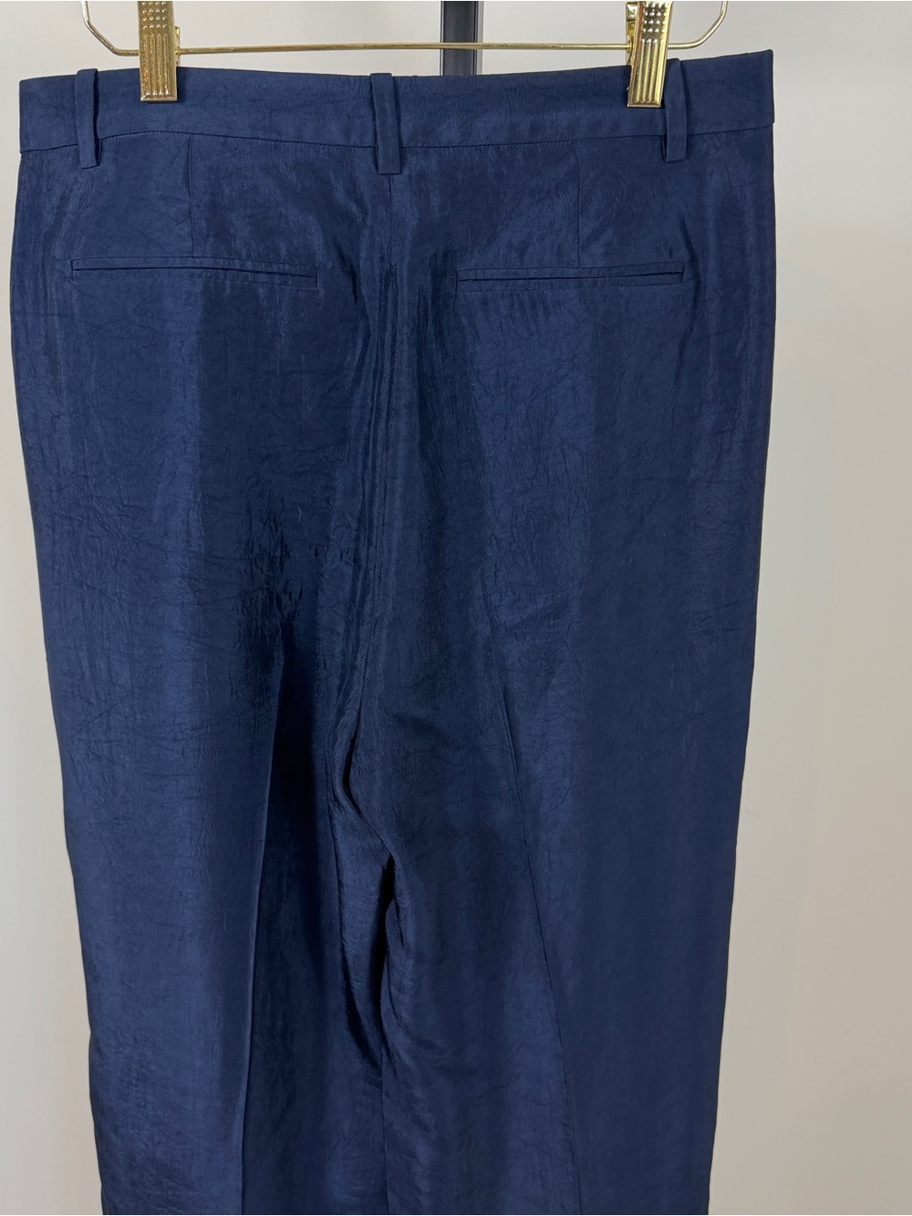 J. Crew Essential Wide Leg Navy Blue Textured Satin Dress Trouser Pants 4 - Picture 5 of 8